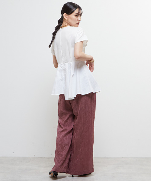 SOFFITTO(ソフィット)の「異素材使いプルオーバー(Tシャツ/カットソー・レディース・オフホワイト/ボルドー/ブラック・FREE)」の10枚目の写真