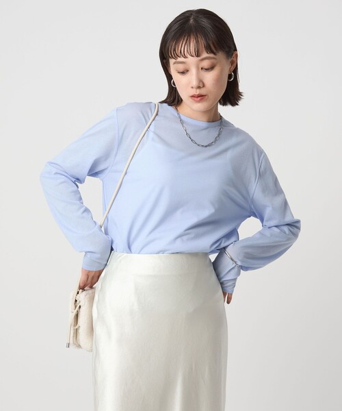 green label relaxing（グリーンレーベルリラクシング）の「シアー ロングスリーブ Tシャツ（Tシャツ/カットソー・レディース・オフホワイト/ブラック/ライトピンク/ライトブルー/その他1/その他2・FREE）」の4枚目の写真