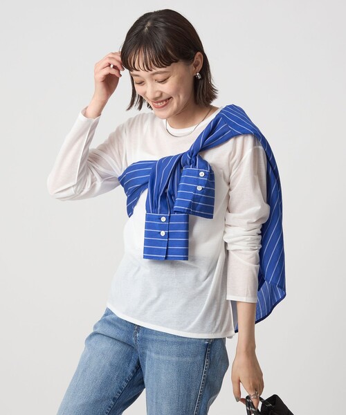 green label relaxing（グリーンレーベルリラクシング）の「シアー ロングスリーブ Tシャツ（Tシャツ/カットソー・レディース・オフホワイト/ブラック/ライトピンク/ライトブルー/その他1/その他2・FREE）」の13枚目の写真