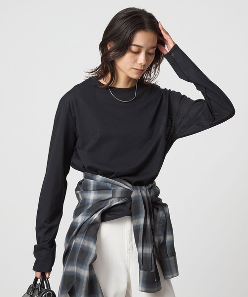 green label relaxing（グリーンレーベルリラクシング）の「シアー ロングスリーブ Tシャツ（Tシャツ/カットソー・レディース・オフホワイト/ブラック/ライトピンク/ライトブルー/その他1/その他2・FREE）」の21枚目の写真