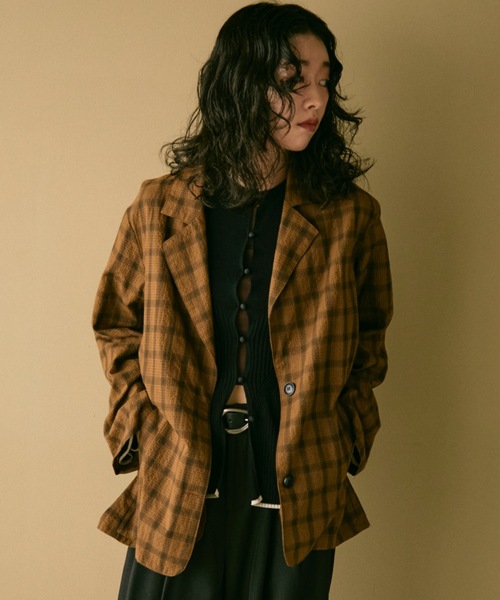 セール】Nocturne single breasted jacket / チェックシングルブレスト