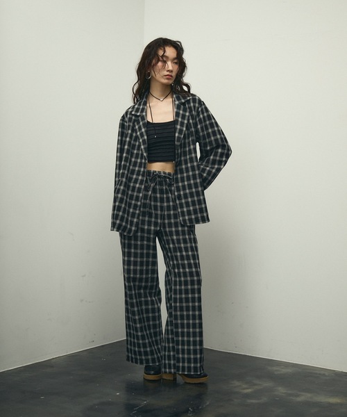 Lutim by u(ルチバイユー)の「Nocturne single breasted jacket / チェックシングルブレストジャケット(テーラードジャケット・レディース・ブラウン/ブラック・FREE)」の3枚目の写真