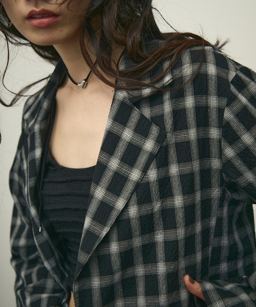 Lutim by u(ルチバイユー)の「Nocturne single breasted jacket / チェックシングルブレストジャケット(テーラードジャケット・レディース・ブラウン/ブラック・FREE)」の7枚目の写真