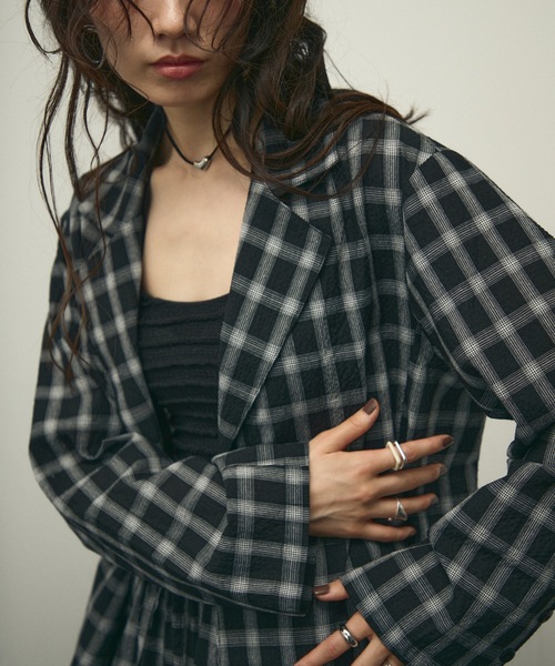 Lutim by u(ルチバイユー)の「Nocturne single breasted jacket / チェックシングルブレストジャケット(テーラードジャケット・レディース・ブラウン/ブラック・FREE)」の8枚目の写真