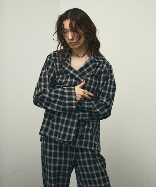 Lutim by u(ルチバイユー)の「Nocturne single breasted jacket / チェックシングルブレストジャケット(テーラードジャケット・レディース・ブラウン/ブラック・FREE)」の10枚目の写真