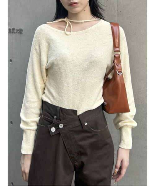 MOUSSY（マウジー）の「ONE SHOULDER ニットトップス　冬服（ニット/セーター・レディース・ブラウン/レッド/オフホワイト/ブラック・FREE）」の10枚目の写真