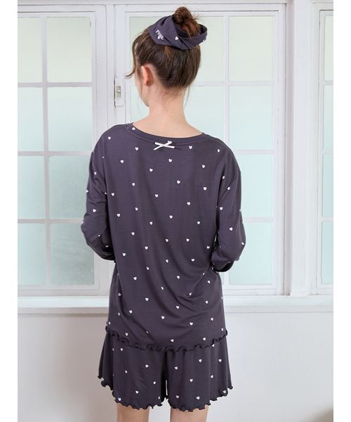 【USAGI ONLINE限定】ハート柄ロンT＆ショートパンツセット セール】【USAGI ONLINE/ZOZO限定】【接触冷感】ハート柄ロンT＆