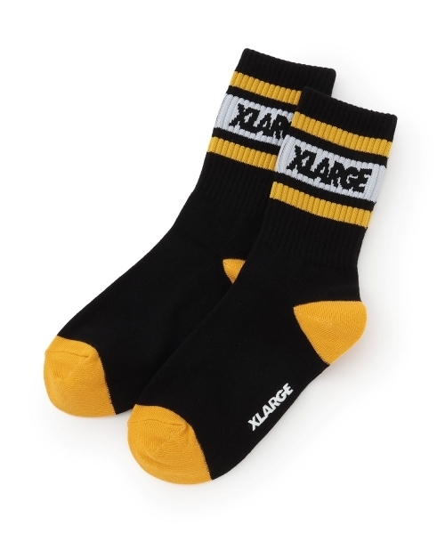 XLARGE KIDS(エクストララージキッズ)の「ロゴラインクルーソックス(ソックス/靴下・キッズ・ブラック/ホワイト/トップグレー・17-19cm/15-17cm/13-15cm/19-21cm)」の1枚目の写真