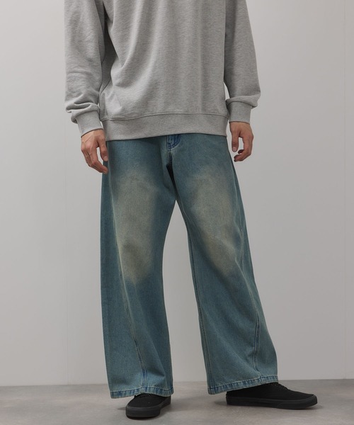 Mac-House（マックハウス）の「Curved Wide-Leg Denim Pants　デニムカーブワイドパンツ（デニムパンツ・メンズ・ブラック/ブラウン/ブルー/グレー・S/L/M）」の4枚目の写真