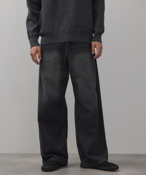 Mac-House（マックハウス）の「Curved Wide-Leg Denim Pants　デニムカーブワイドパンツ（デニムパンツ・メンズ・ブラック/ブラウン/ブルー/グレー・S/L/M）」の2枚目の写真