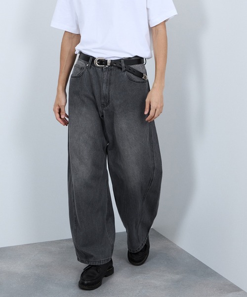Mac-House（マックハウス）の「Curved Wide-Leg Denim Pants　デニムカーブワイドパンツ（デニムパンツ・メンズ・ブラック/ブラウン/ブルー/グレー・S/L/M）」の16枚目の写真