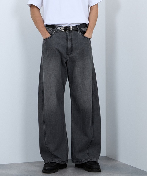 Mac-House（マックハウス）の「Curved Wide-Leg Denim Pants　デニムカーブワイドパンツ（デニムパンツ・メンズ・ブラック/ブラウン/ブルー/グレー・S/L/M）」の15枚目の写真