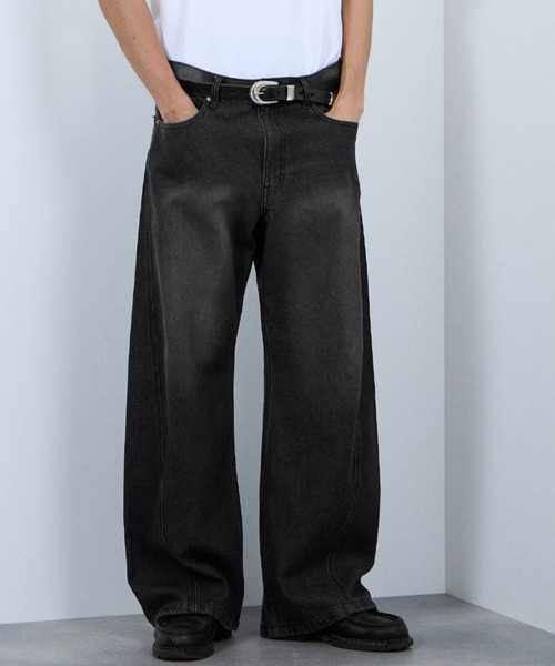 Mac-House（マックハウス）の「Curved Wide-Leg Denim Pants　デニムカーブワイドパンツ（デニムパンツ・メンズ・ブラック/ブラウン/ブルー/グレー・S/L/M）」の19枚目の写真
