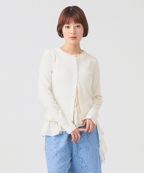 Ray BEAMS（レイビームス）の「RIB レイヤード カーディガン（カーディガン/ボレロ・レディース・グレー/ピンク/オフホワイト・ONE SIZE）」の2枚目の写真