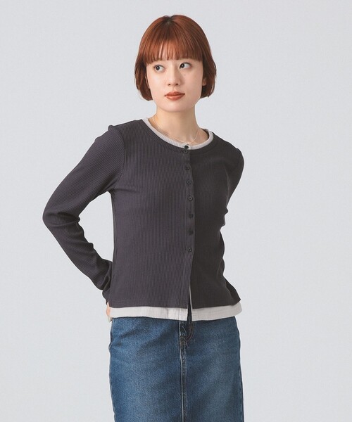 RIB レイヤード カーディガン［手洗い可］（カーディガン/ボレロ