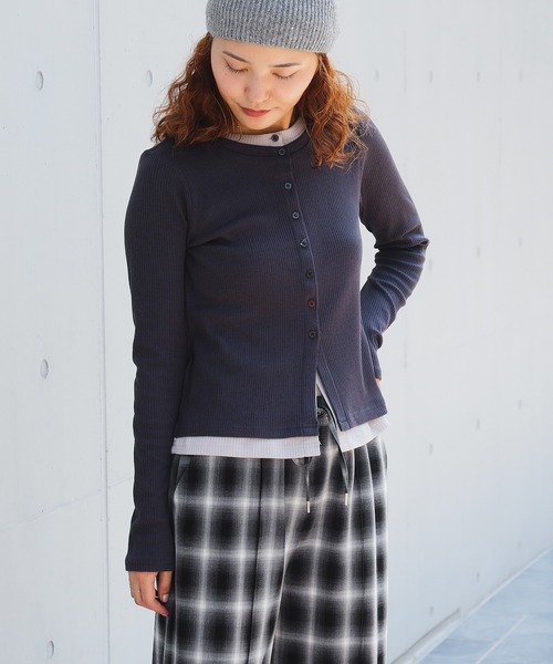 Ray BEAMS（レイビームス）の「RIB レイヤード カーディガン（カーディガン/ボレロ・レディース・グレー/ピンク/オフホワイト・ONE SIZE）」の6枚目の写真