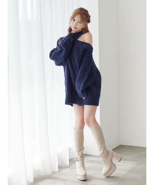 EATME（イートミー）の「ダメージワンショルニット（ニット/セーター・レディース・ネイビー/オフホワイト/グレー・FREE）」の16枚目の写真