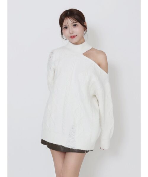 EATME（イートミー）の「ダメージワンショルニット（ニット/セーター・レディース・ネイビー/オフホワイト/グレー・FREE）」の13枚目の写真