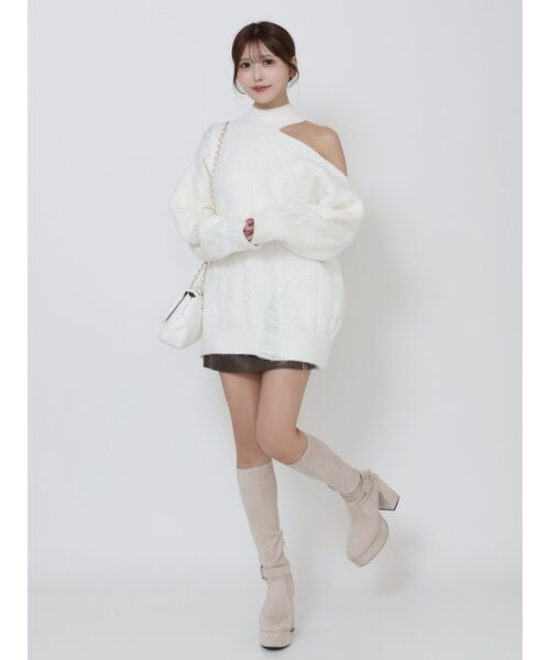 EATME（イートミー）の「ダメージワンショルニット（ニット/セーター・レディース・ネイビー/オフホワイト/グレー・FREE）」の12枚目の写真