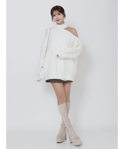 EATME（イートミー）の「ダメージワンショルニット（ニット/セーター・レディース・ネイビー/オフホワイト/グレー・FREE）」の11枚目の写真