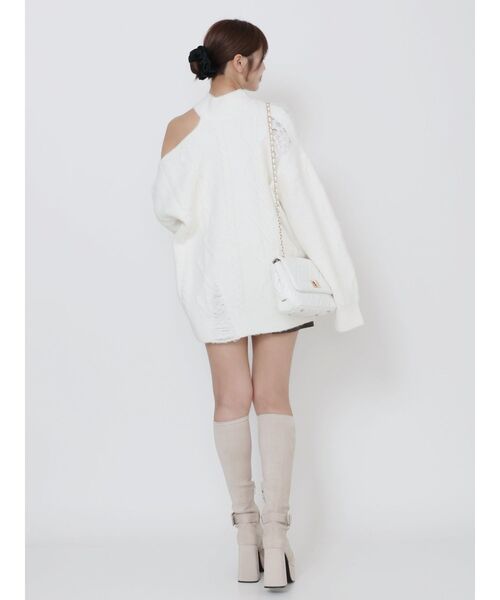 EATME（イートミー）の「ダメージワンショルニット（ニット/セーター・レディース・ネイビー/オフホワイト/グレー・FREE）」の9枚目の写真