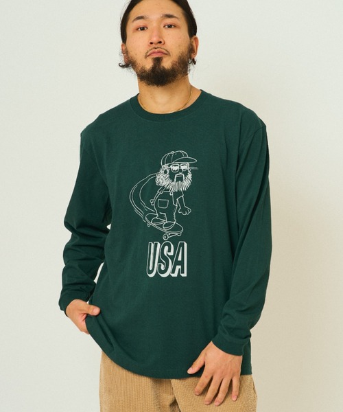 BIG MIKE(ビッグマイク)の「BIG MIKE ビックマイク USA スケート オジサン 長袖Tシャツ ロンT / 102538373(Tシャツ/カットソー・メンズ・ダークグリーン/ストーン・LARGE/X-LARGE)」の1枚目の写真