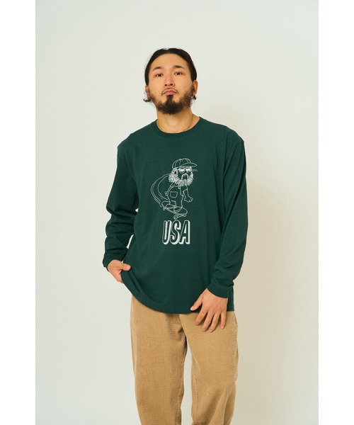 BIG MIKE(ビッグマイク)の「BIG MIKE ビックマイク USA スケート オジサン 長袖Tシャツ ロンT / 102538373(Tシャツ/カットソー・メンズ・ダークグリーン/ストーン・LARGE/X-LARGE)」の3枚目の写真