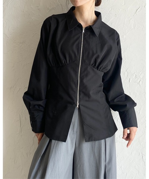 She's Closet(シーズクローゼット)の「ビスチェデザイン長袖ダブルジップシャツブラウス(シャツ/ブラウス・レディース・ピンク/ホワイト/ブルー/ブラック・FREE)」の5枚目の写真