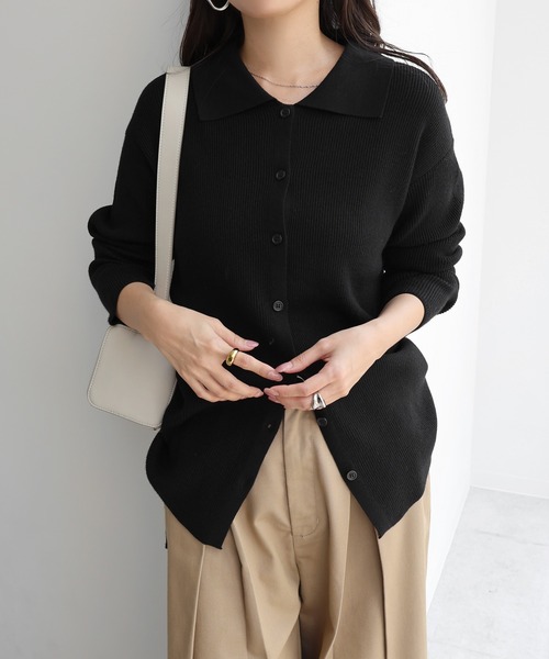 andme(アンドミー)の「サイドリボンリブニットシャツカーディガン(カーディガン/ボレロ・レディース・ブラック/チャコールグレー/ブラウン・M)」の19枚目の写真