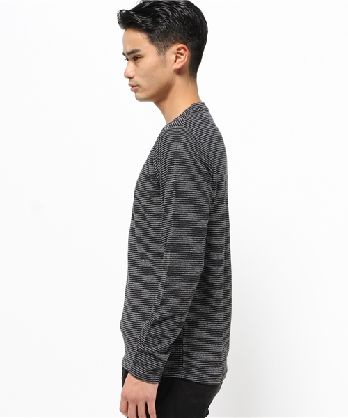 VENCEEXCHANGE(ヴァンスエクスチェンジ)の「WフェイスボーダーVネックロンT (Tシャツ/カットソー・メンズ・ブラック/グレー・LARGE/MEDIUM/SMALL)」の7枚目の写真