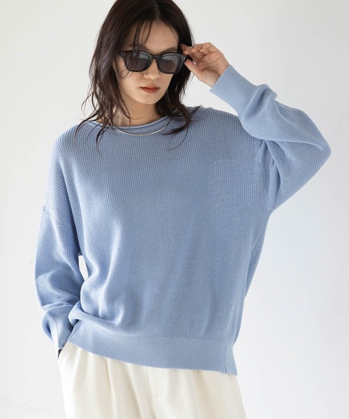 Elura（エルーラ）の「ミドルゲージゆるニット/589490（ニット/セーター・レディース・キャメル/ブラック/ライトベージュ/ライトブルー/ホワイト・FREE）」の4枚目の写真