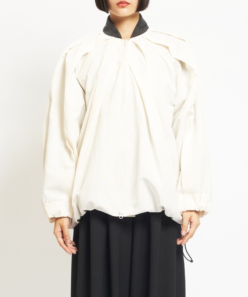 gomme（ゴム）の「T/Cグログラン　バルーンタックブルゾン（テーラードジャケット・レディース・アイボリー・MEDIUM）」の3枚目の写真