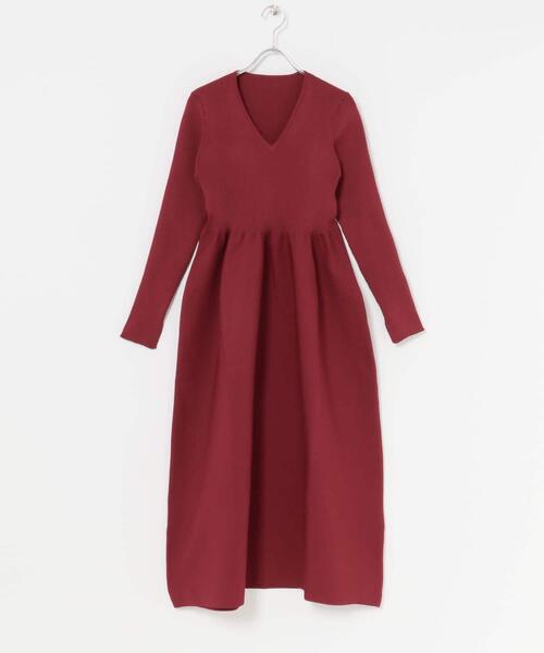 WEB限定』フォルムシルエットVネックリブワンピース（ワンピース