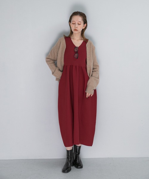 アーバンリサーチロッソ フォルムシルエットVネックリブワンピース ロング WEB限定』フォルムシルエットVネックリブワンピース(ワンピース