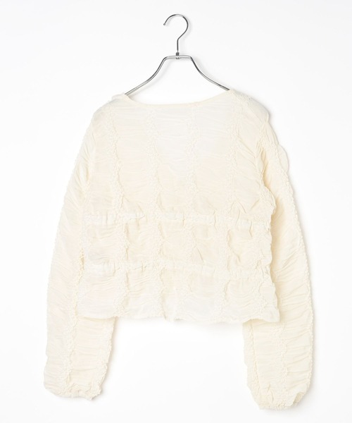 BAYFLOW（ベイフロー）の「[夏から秋に活躍]シャーリングシフォンカーディガン（カーディガン/ボレロ・レディース・オフホワイト/ブラック・FREE）」の15枚目の写真