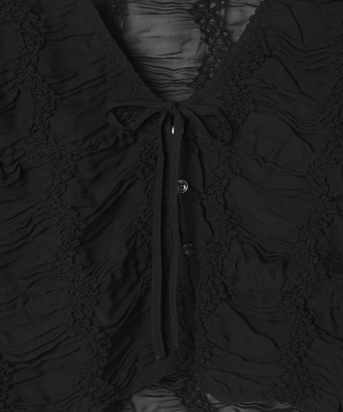 BAYFLOW（ベイフロー）の「[夏から秋に活躍]シャーリングシフォンカーディガン（カーディガン/ボレロ・レディース・オフホワイト/ブラック・FREE）」の21枚目の写真