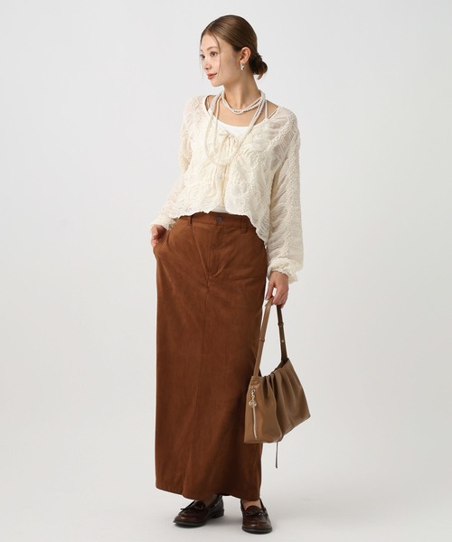 BAYFLOW（ベイフロー）の「[夏から秋に活躍]シャーリングシフォンカーディガン（カーディガン/ボレロ・レディース・オフホワイト/ブラック・FREE）」の3枚目の写真