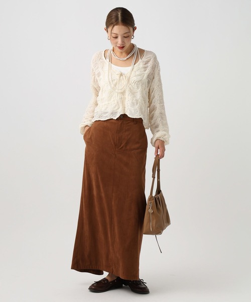 BAYFLOW（ベイフロー）の「[夏から秋に活躍]シャーリングシフォンカーディガン（カーディガン/ボレロ・レディース・オフホワイト/ブラック・FREE）」の4枚目の写真