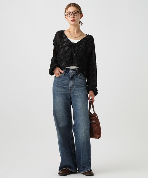 BAYFLOW（ベイフロー）の「[夏から秋に活躍]シャーリングシフォンカーディガン（カーディガン/ボレロ・レディース・オフホワイト/ブラック・FREE）」の8枚目の写真