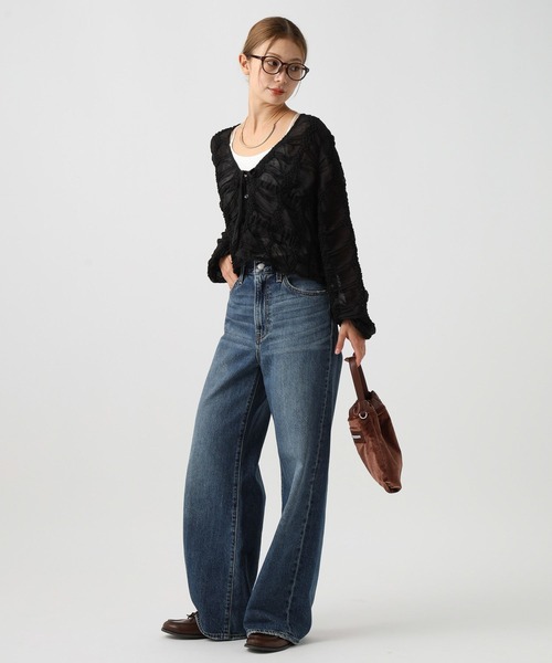 BAYFLOW（ベイフロー）の「[夏から秋に活躍]シャーリングシフォンカーディガン（カーディガン/ボレロ・レディース・オフホワイト/ブラック・FREE）」の9枚目の写真