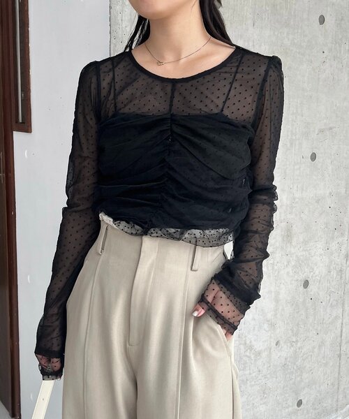 CAPRICIEUX LE'MAGE（カプリシューレマージュ）の「【オケージョンにも◎】フロッキードットブラウス（シャツ/ブラウス・レディース・ブラック/ベージュ・FREE）」の20枚目の写真