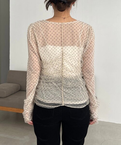 カプリシュレマージュ　フロッキードットブラウス オケージョンにも◎】フロッキードットブラウス（シャツ/ブラウス
