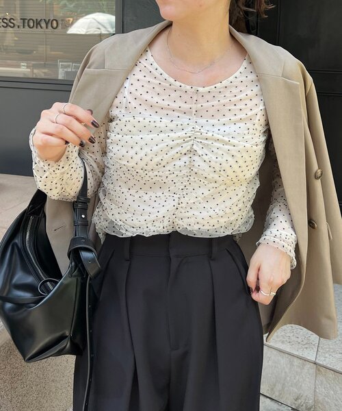 カプリシュレマージュ　フロッキードットブラウス オケージョンにも◎】フロッキードットブラウス（シャツ/ブラウス