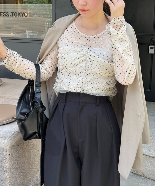 CAPRICIEUX LE'MAGE（カプリシューレマージュ）の「【オケージョンにも◎】フロッキードットブラウス（シャツ/ブラウス・レディース・ブラック/ベージュ・FREE）」の15枚目の写真