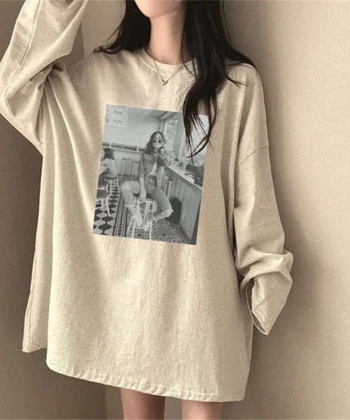LETee(レティー)の「ボックスプリント ルーズフィットトップス(Tシャツ/カットソー・レディース・ブラック/ホワイト/ライトグレー/ネイビー・FREE)」の7枚目の写真