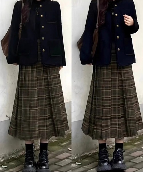 AMAJI（アマジ）の「レトロチェック柄Aラインロングスカート（スカート・レディース・ブラウン・SMALL/MEDIUM/LARGE）」の2枚目の写真