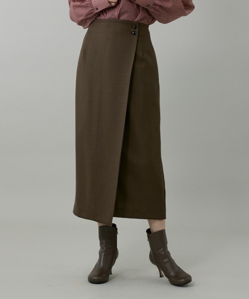 INED（イネド）の「ライトカルゼ ラップ風タイトスカート（スカート・レディース・ブラック/ベージュ/ブラウン・7号/9号/11号）」の10枚目の写真