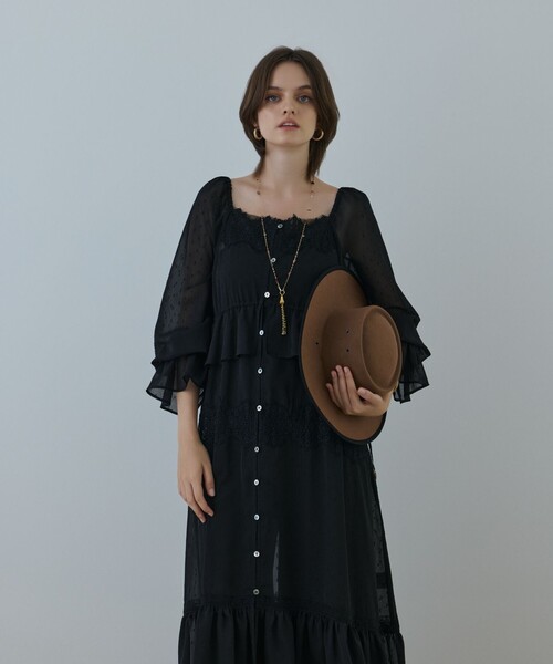 【グレースコンチネンタル】バックドレープジャガードワンピ　ターコイズ ブラック セール】 バックドレープジャガードワンピース （ドレス