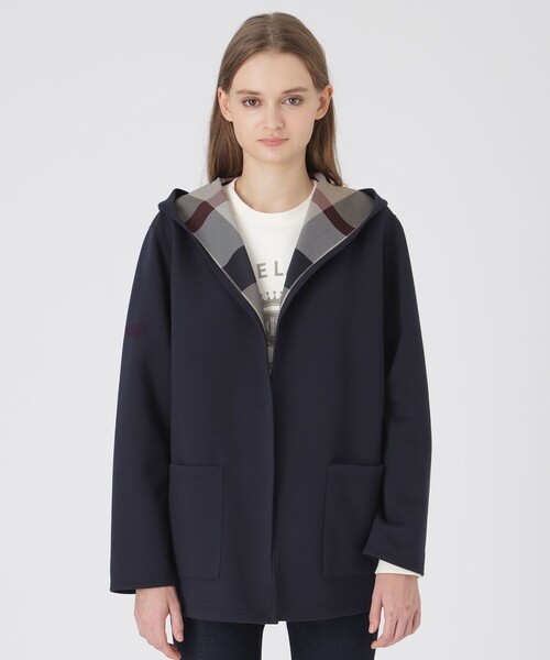 BLUE LABEL CRESTBRIDGE（ブルーレーベルクレストブリッジ）の「クレストブリッジチェックリバーシブルダンボールミディ丈コーディガン（カーディガン/ボレロ・レディース・ベージュ/ダークネイビー/ブラック/ブルー・38）」の4枚目の写真