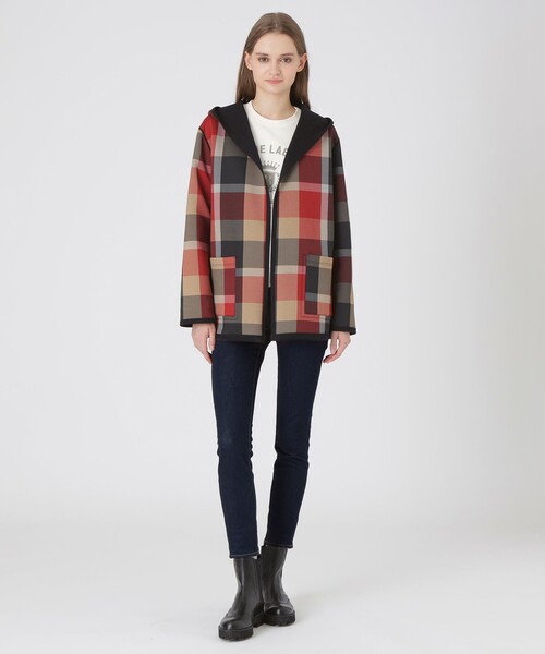 BLUE LABEL CRESTBRIDGE（ブルーレーベルクレストブリッジ）の「クレストブリッジチェックリバーシブルダンボールミディ丈コーディガン（カーディガン/ボレロ・レディース・ベージュ/ダークネイビー/ブラック/ブルー・38）」の6枚目の写真